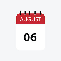 6 august calendar august calendar vector illustration
