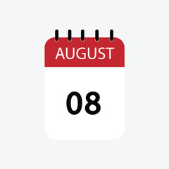 8 august calendar august calendar vector illustration
