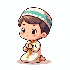 Vector image of a little Muslim boy praying
