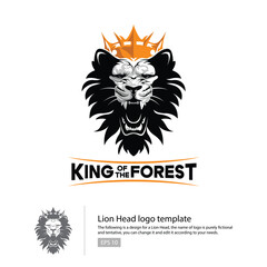 Lion Head Logo with Crown – King of the Forest Vector Illustration
