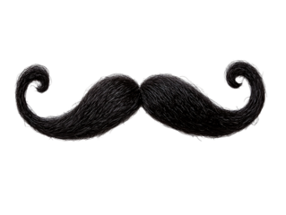 Classic black handlebar mustache with curly ends isolated on transparent background