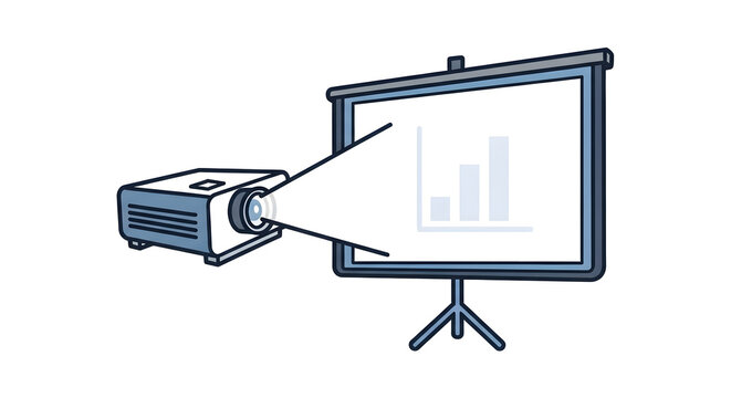 Projector displaying a bar chart on a screen, symbolizing business analytics and data visualization