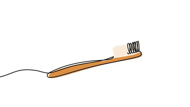 Animation of a single line drawing of a toothbrush with toothpaste. Continuous contour movement of a toothbrush with toothpaste. Continuous video with one line.