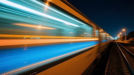 High-Speed Train in Motion at Night with Light Trails