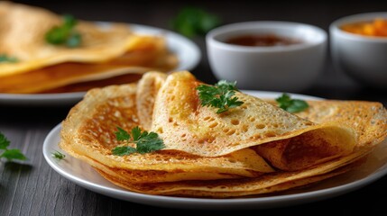 Traditional vada displayed alongside a bowl of chutney and turmeric powder, inviting diners to enjoy flavorful Indian cuisine