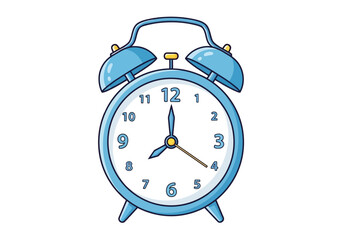 A blue vintage alarm clock with two bells on top