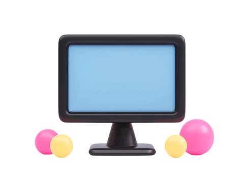 Retro computer monitor with colorful balloons on a transparent background isolated on transparent background