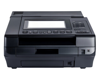 Obraz premium Modern black all in one printer with digital display isolated on transparent background