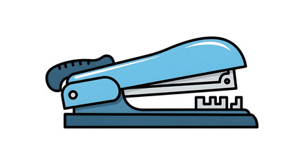 Side view of a classic blue desktop stapler illustration, a symbol of office work, school supplies, and document management