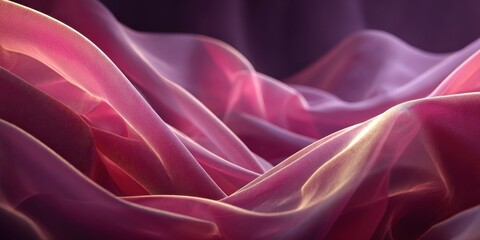 Obraz premium Soft Textile Waves: A mesmerizing display of flowing, soft textiles in shades of rose and plum, creating a dreamy and ethereal atmosphere.