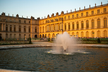 coucher de soleil, Grandes eaux, fontaine, Château de Versailles, Yvelines, 78, France