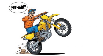 Obraz premium Happy Motocross Rider Doing Wheelie YeeHaw.