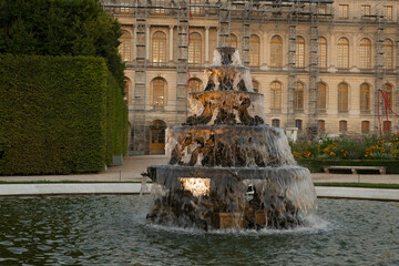 coucher de soleil, Grandes eaux, fontaine, Château de Versailles, Yvelines, 78, France