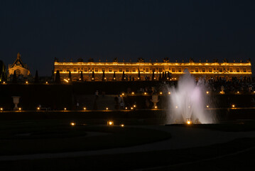 coucher de soleil, Grandes eaux, fontaine, Château de Versailles, Yvelines, 78, France