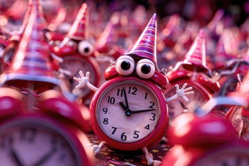 Animated red clocks with party hats