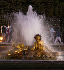 coucher de soleil, Grandes eaux, fontaine, Château de Versailles, Yvelines, 78, France