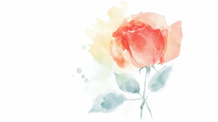 Red rose with ribbon on white surface, celebrating Singles Awareness Day, delicate watercolors with soft accents, vibrant yet serene ambiance