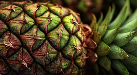 Close-up of a pineapple's textured skin