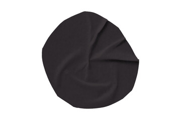 Black circle masking tape sticker with wrinkled edges, separate wrinkled round paper on transparent background.