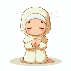 Vector image of a little Muslim woman praying