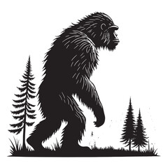 black blackyeti Silhouette Vector, High Quality Illustration on White Background