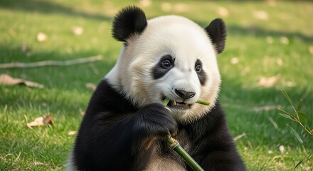 Obraz premium Baby Panda Eating Bamboo