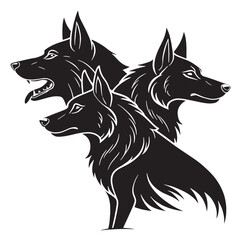 Naklejka premium black cerberus Silhouette Vector, High Quality Illustration on White Background