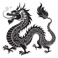 black dragon various styles asian western cute Silhouette Vector, High Quality Illustration on White Background