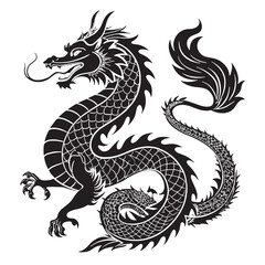 black dragon various styles asian western cute Silhouette Vector, High Quality Illustration on White Background