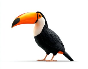 The Rainbow-Billed Toucan is a vibrant species of Toucan, recognizable by its iconic beak that showcases a spectrum of rainbow colors, and is particularly striking when set against a simple