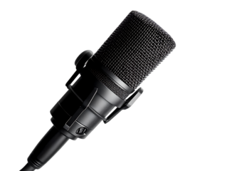 Professional condenser microphone with shock mount isolated on transparent background