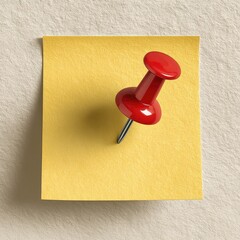 A bright yellow sticky note with a red pushpin