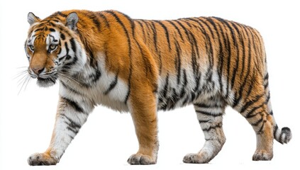 Fototapeta premium A powerful tiger embodies strength, grace, and the untamed spirit of the wild as it strides purposefully, majestic in its movements