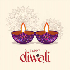 Happy Diwali Celebration with Illuminated Diya's