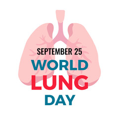 Vector illustration celebrating World Lung Day on September 25. Healthy human lungs accented with green leaves, symbolizing health and vitality. Simple flat design