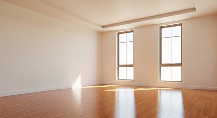 Obraz premium Bright Empty Room with Hardwood Floor and Two Windows