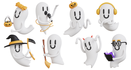 3d render of Halloween Ghost Character set on transparent