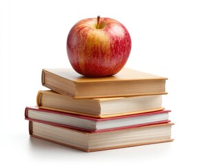 Red apple atop a stack of books
