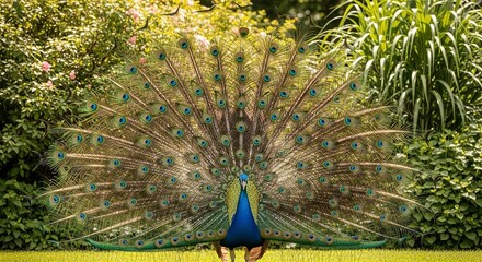 Obraz premium Peacock Displaying Feathers