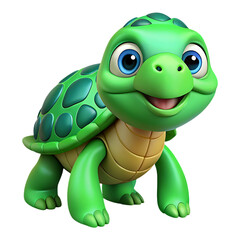 Fototapeta premium Adorable cartoon turtle character with big blue eyes and green shell perfect for childrens content transparent background