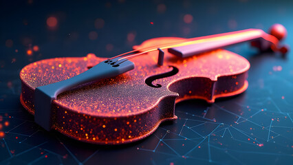 Obraz premium Symphonic 3D Violin Plots on Musical Grid Backdrop