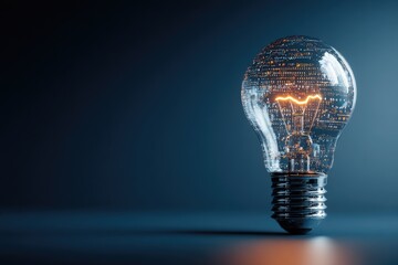 Digital lightbulb, glowing with code