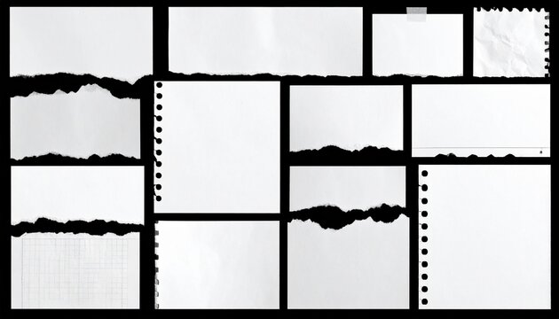 Torn and crumpled paper scraps, black background - Powered by Adobe