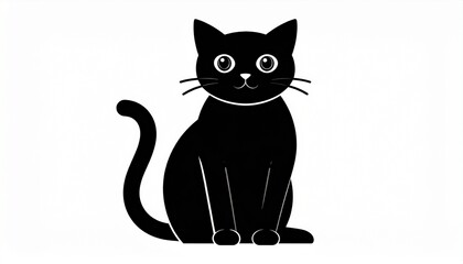 Minimalist black cat silhouette sitting pose vector illustration on white background