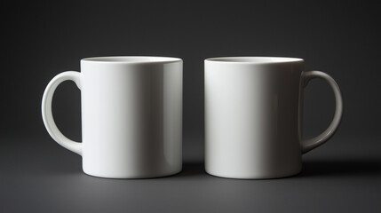 Obraz premium Two empty white glasses on a black background. Mockup for design