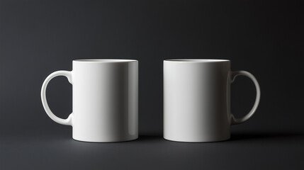 Obraz premium Two empty white glasses on a black background. Mockup for design