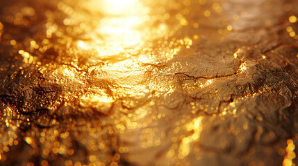 Golden cracked surface at sunset with bokeh background