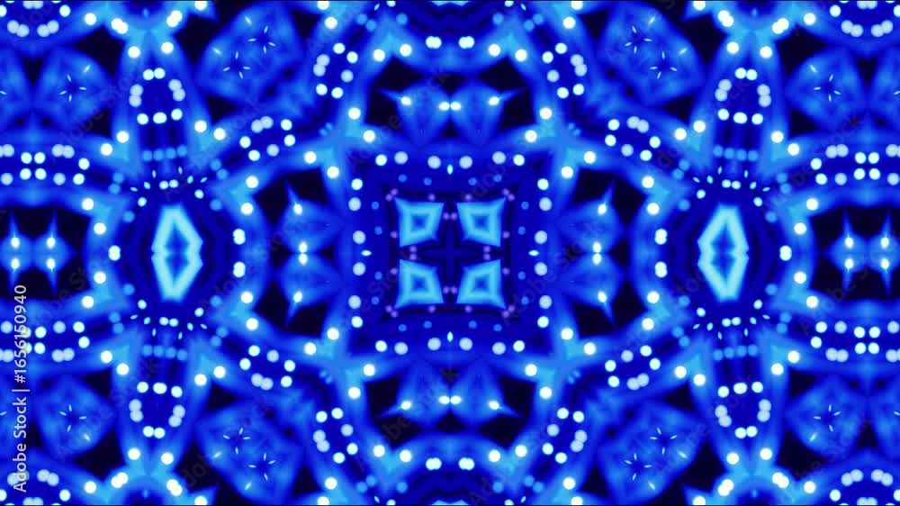 Wall mural abstract blue kaleidoscope pattern with vibrant light effects creating a mesmerizing visual experien