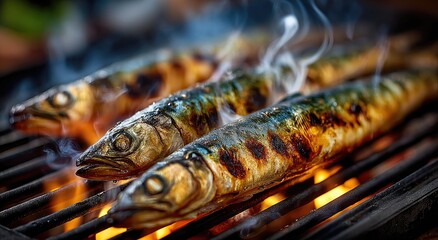 Grilled mackerel on a barbecue