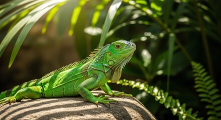 Fototapeta premium Green Iguana in Sunlight